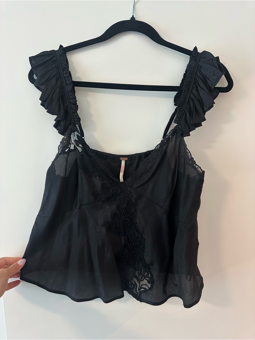 Free People Black Sheer Ruffle Strap Camisole
